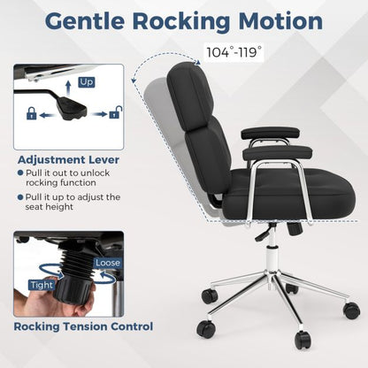 PU Leather Upholstered Desk Office Chair with Button Tufted Back-Black