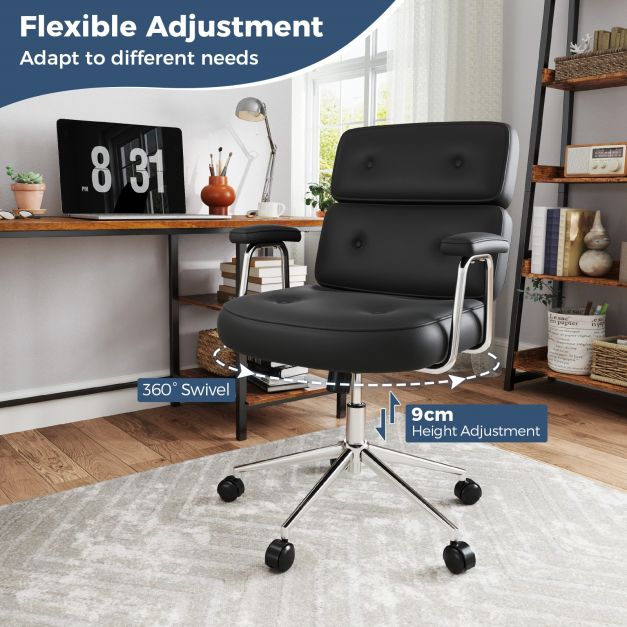 PU Leather Upholstered Desk Office Chair with Button Tufted Back-Black