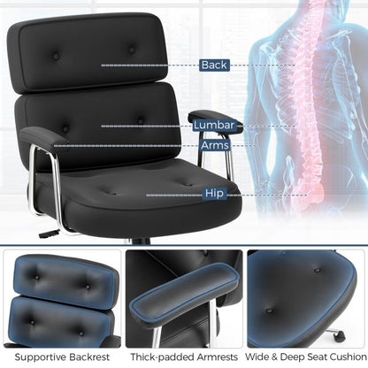 PU Leather Upholstered Desk Office Chair with Button Tufted Back-Black