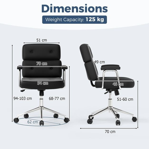 PU Leather Upholstered Desk Office Chair with Button Tufted Back-Black