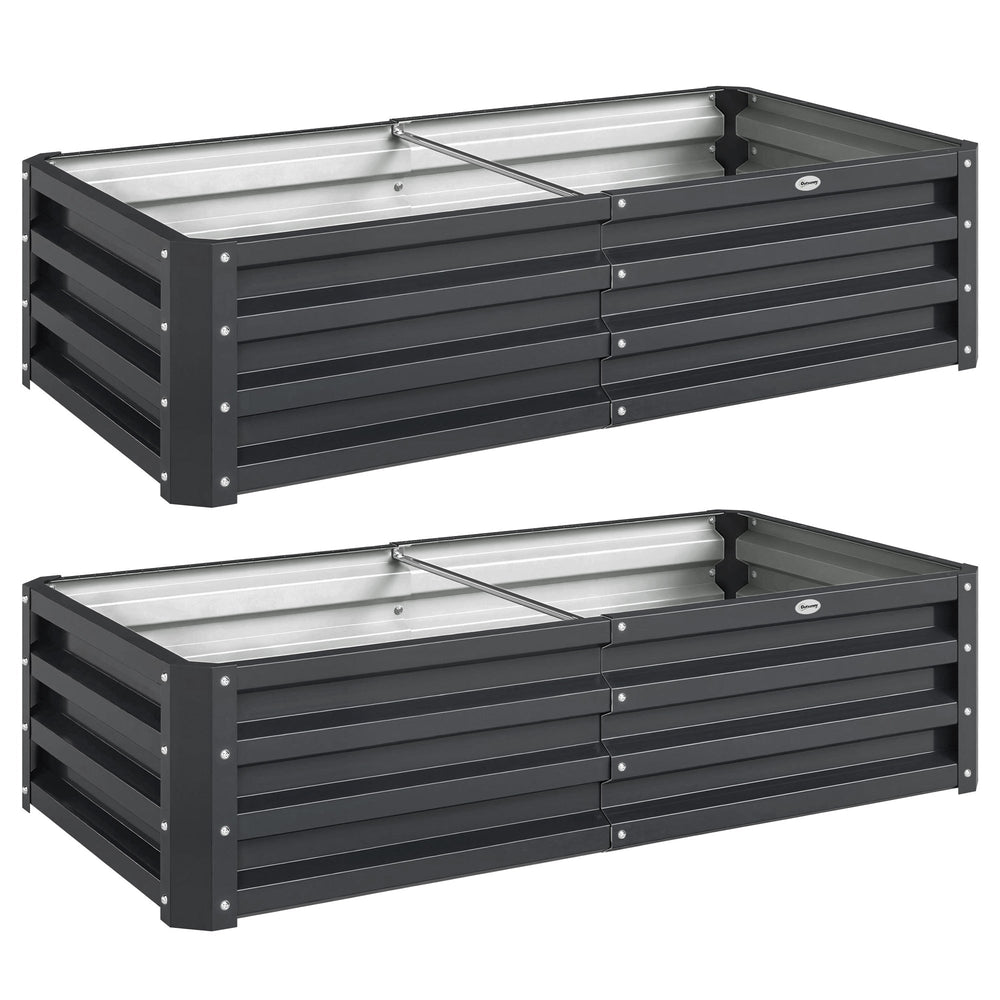 Outsunny Set of 2 Raised Beds for Garden, Galvanised Outdoor Planters for Herbs Vegetables, Use for Patio Balcony, Grey