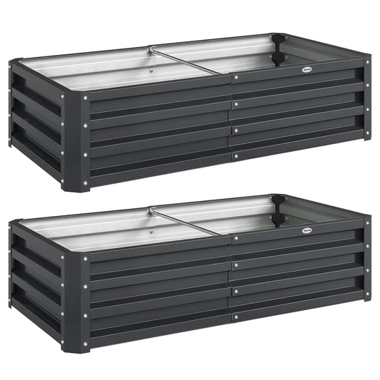 Outsunny Set of 2 Raised Beds for Garden, Galvanised Outdoor Planters for Herbs Vegetables, Use for Patio Balcony, Grey