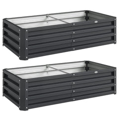 Outsunny Set of 2 Raised Beds for Garden, Galvanised Outdoor Planters for Herbs Vegetables, Use for Patio Balcony, Grey