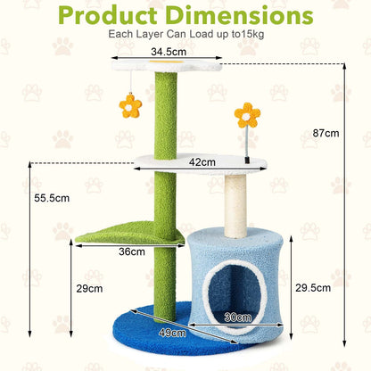 4-Tier Modern Cat Tree Tower for Indoor Cats-Blue