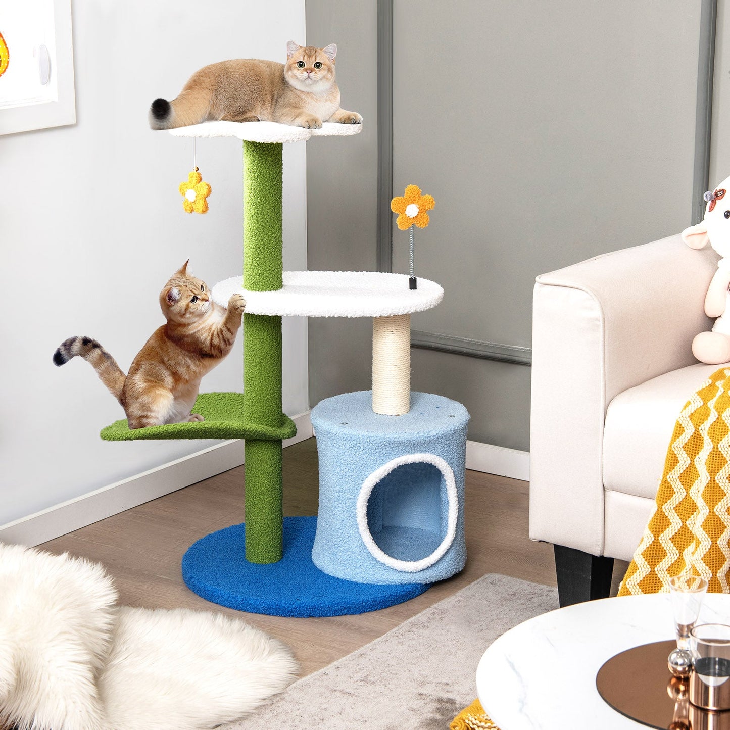 4-Tier Modern Cat Tree Tower for Indoor Cats-Blue