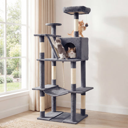 158 CM Tall Cat Tree Tower for Indoor Cats with Plush Top Perch-Grey