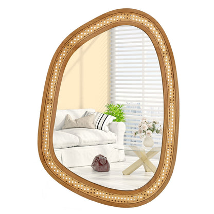 Irregular PVC Rattan Wall Mirror Boho Style Decorative Mirror-Natural