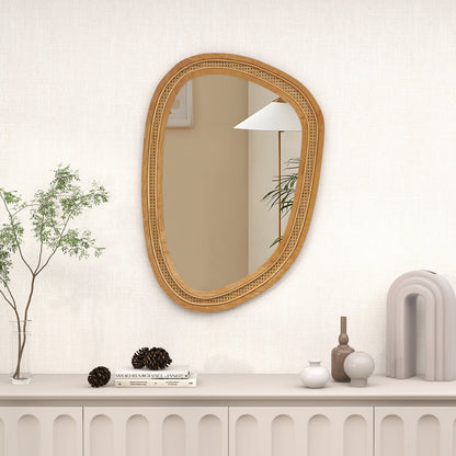 Irregular PVC Rattan Wall Mirror Boho Style Decorative Mirror-Natural