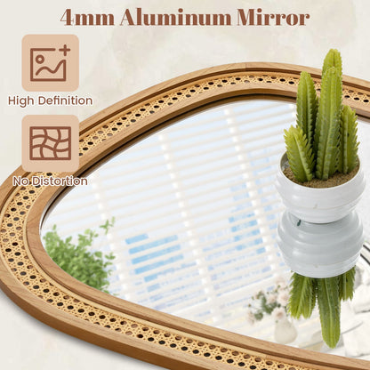 Irregular PVC Rattan Wall Mirror Boho Style Decorative Mirror-Natural