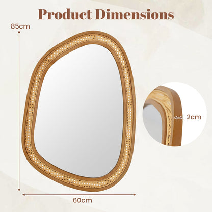 Irregular PVC Rattan Wall Mirror Boho Style Decorative Mirror-Natural