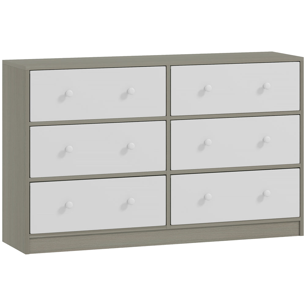 HOMCOM Chest of Drawers, Dresser with 6 Fabric Drawers - White and Grey