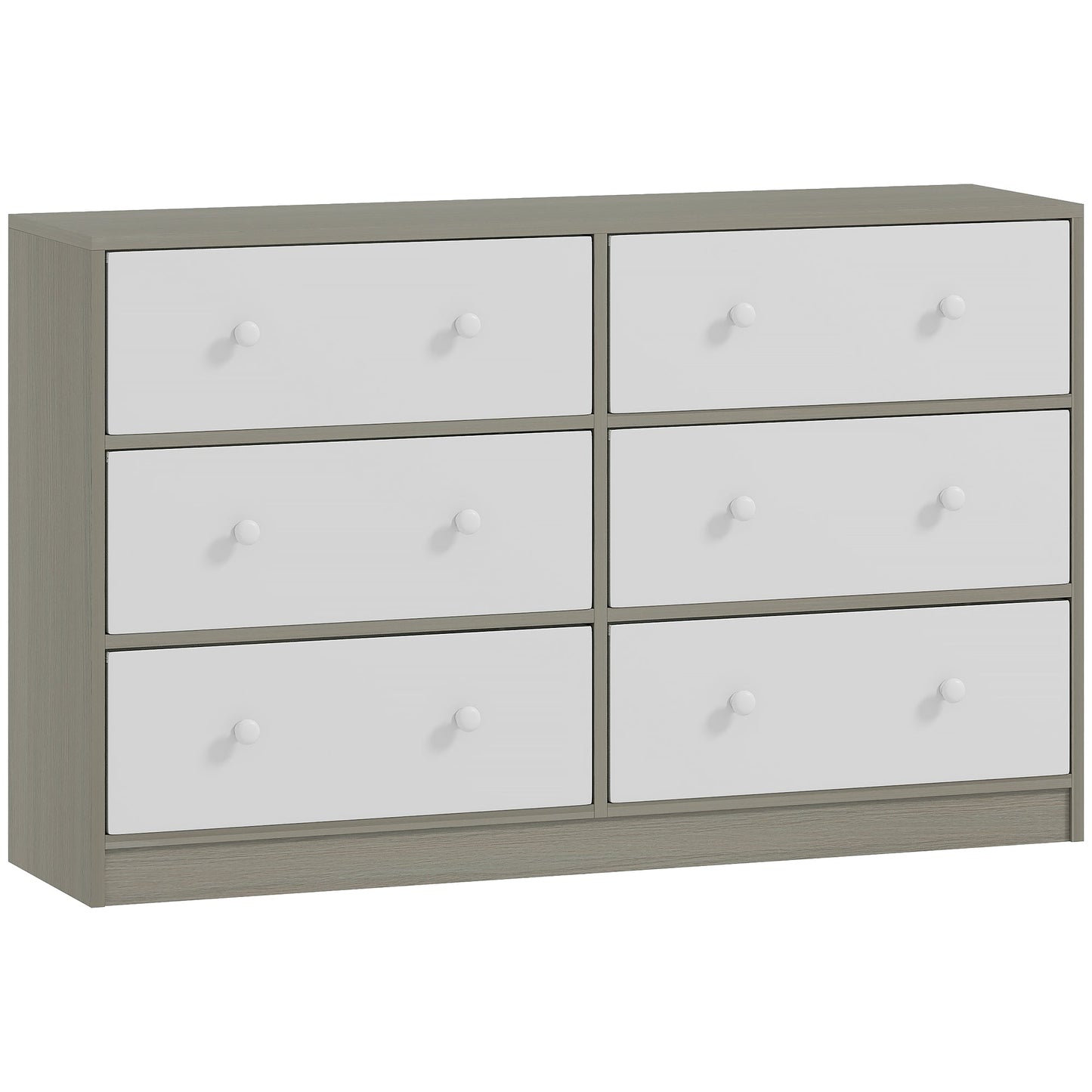 HOMCOM Chest of Drawers, Dresser with 6 Fabric Drawers - White and Grey