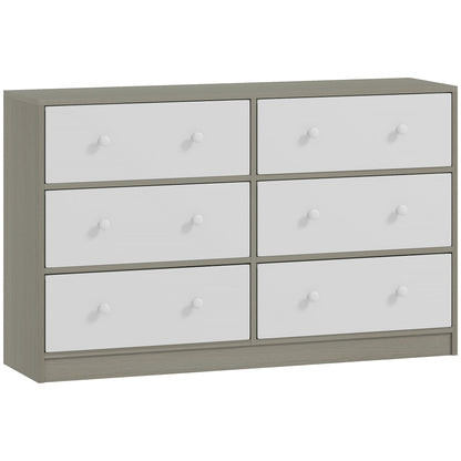 HOMCOM Chest of Drawers, Dresser with 6 Fabric Drawers - White and Grey