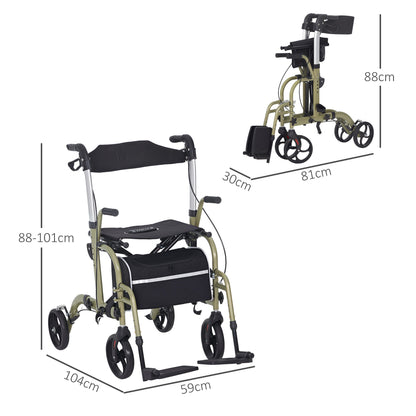 HOMCOM Rollator Walker Wheelchair, with Brakes and Bag - Yellow/Green
