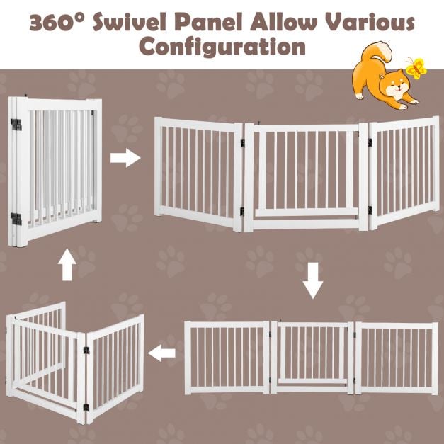 Freestanding Foldable Pet Gates with Lockable Door for Doorway Stairs