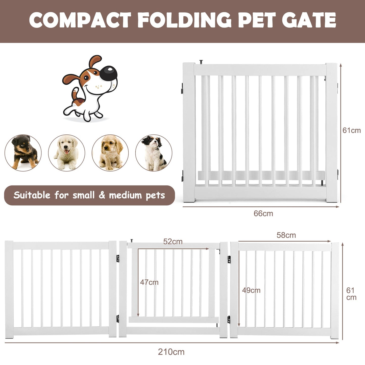 Freestanding Foldable Pet Gates with Lockable Door for Doorway Stairs