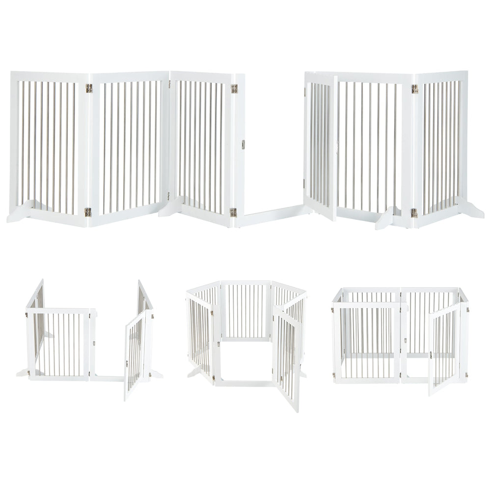 366cm Freestanding Foldable Extra Wide Dog Gate with Lockable Door and 4 Support Feet
