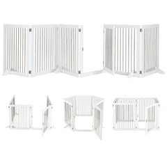 366cm Freestanding Foldable Extra Wide Dog Gate with Lockable Door and 4 Support Feet