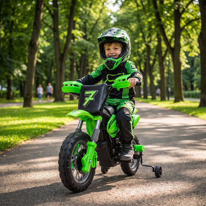 AIYAPLAY 12V Kids Electric Motorbike, Ride on Motorcycle with Dual Motors, Training Wheels, Rear Suspension for 3-6 Years, Green