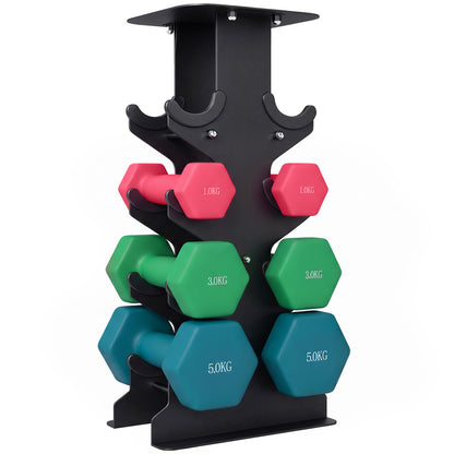 SPORTNOW Hex Dumbbells Set with Dumbbell Rack, Non Slip Hand Weights for Home Gym Strength Training, 2 x 1kg, 2 x 3kg, 2 x 5kg