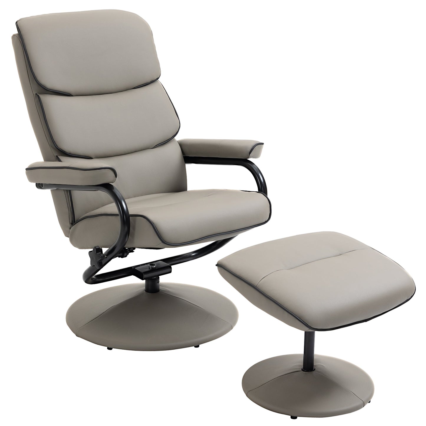 HOMCOM Recliner Chair with Ottoman 360 Swivel Faux Leather High Back Armchair w/ Footrest Stool for Home Office