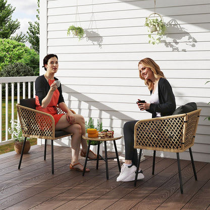 Outsunny Three-Piece Cut-Out Rattan Chair and Table Set - Brown/Black