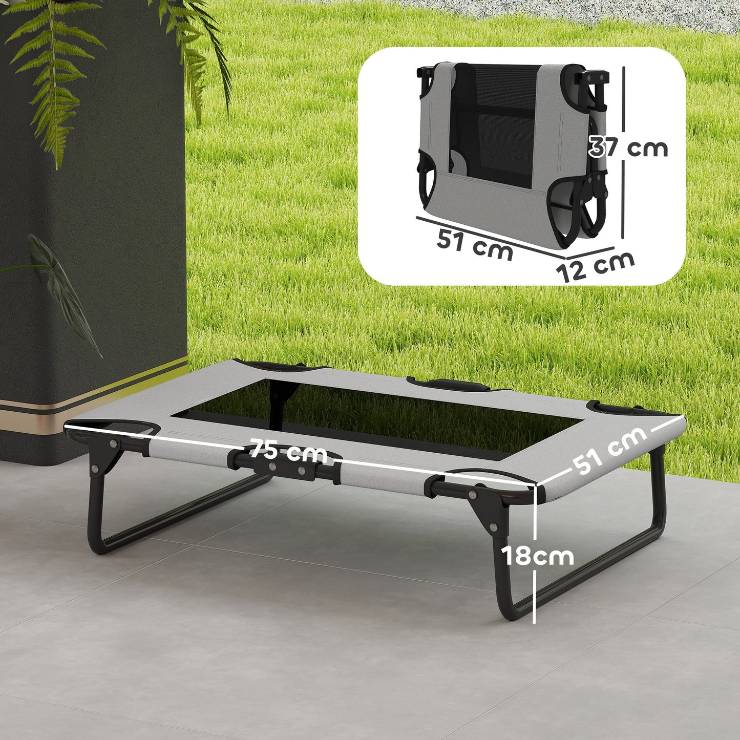 PawHut Portable Raised Dog Bed, Elevated Pet Cot with Breathable Mesh for Indoor Outdoor, for Small Medium Dogs, Light Grey