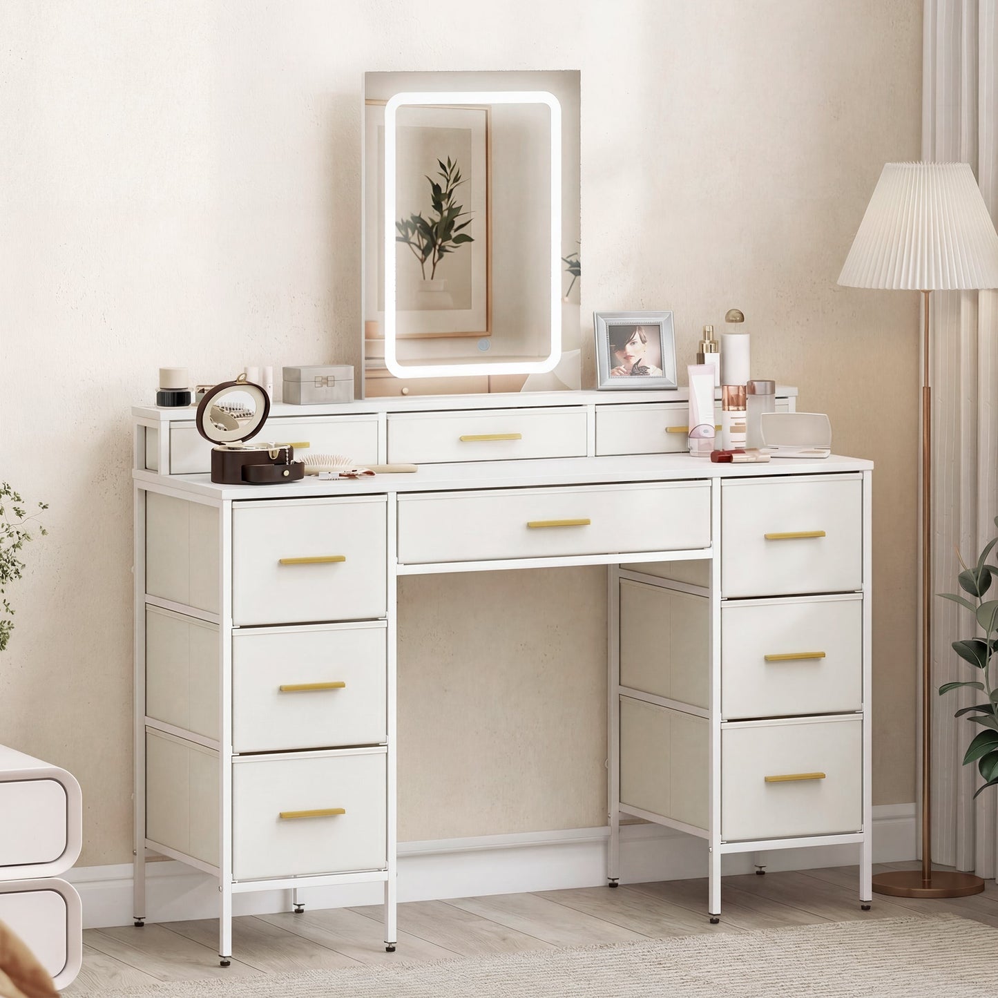 HOMCOM Multi-Storage Elegant Dressing Table, with LED Mirror - White