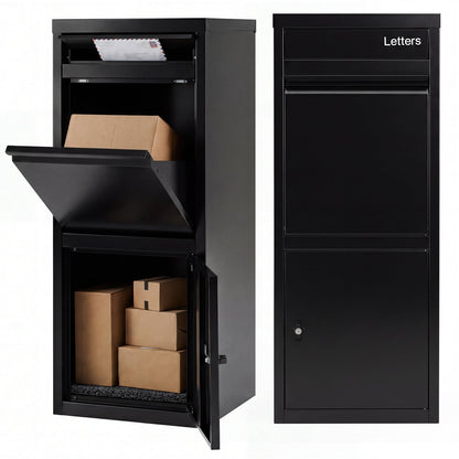 Package Delivery Box for Outside Large Galvanized Steel Parcel Mailbox with Anti-Theft Design-Black