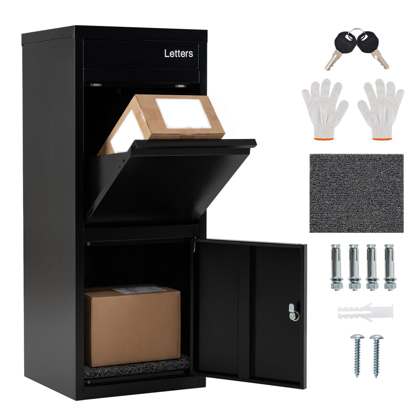 Package Delivery Box for Outside Large Galvanized Steel Parcel Mailbox with Anti-Theft Design-Black
