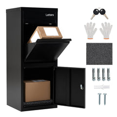 Package Delivery Box for Outside Large Galvanized Steel Parcel Mailbox with Anti-Theft Design-Black