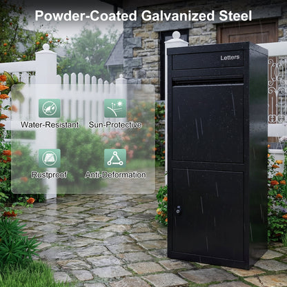 Package Delivery Box for Outside Large Galvanized Steel Parcel Mailbox with Anti-Theft Design-Black
