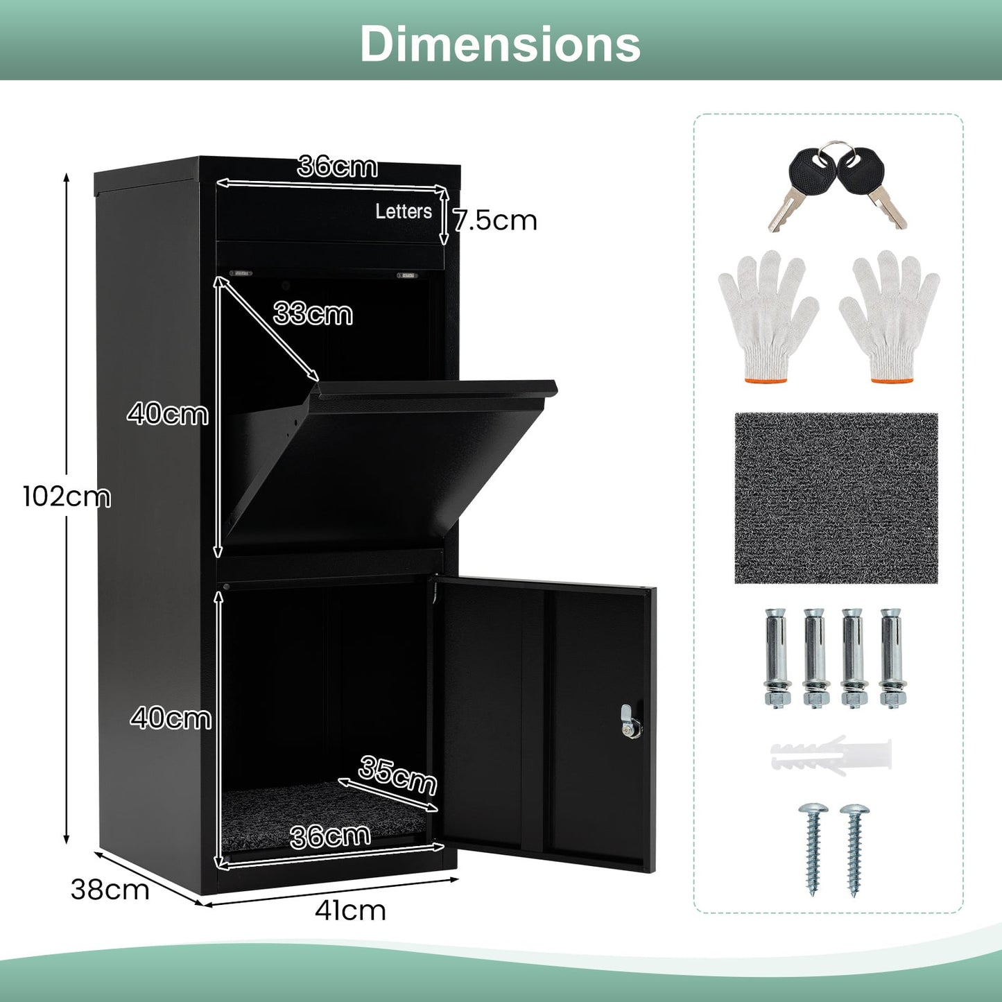 Package Delivery Box for Outside Large Galvanized Steel Parcel Mailbox with Anti-Theft Design-Black