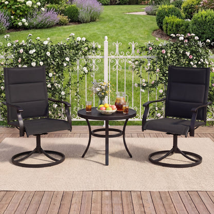 Padded Patio Swivel Chairs Set of 2 Ergonomic Outdoor Dining Chairs with Breathable Fabric High Back-Black