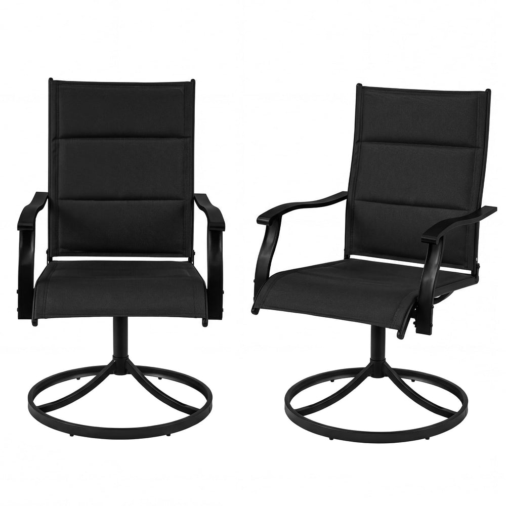 Padded Patio Swivel Chairs Set of 2 Ergonomic Outdoor Dining Chairs with Breathable Fabric High Back-Black