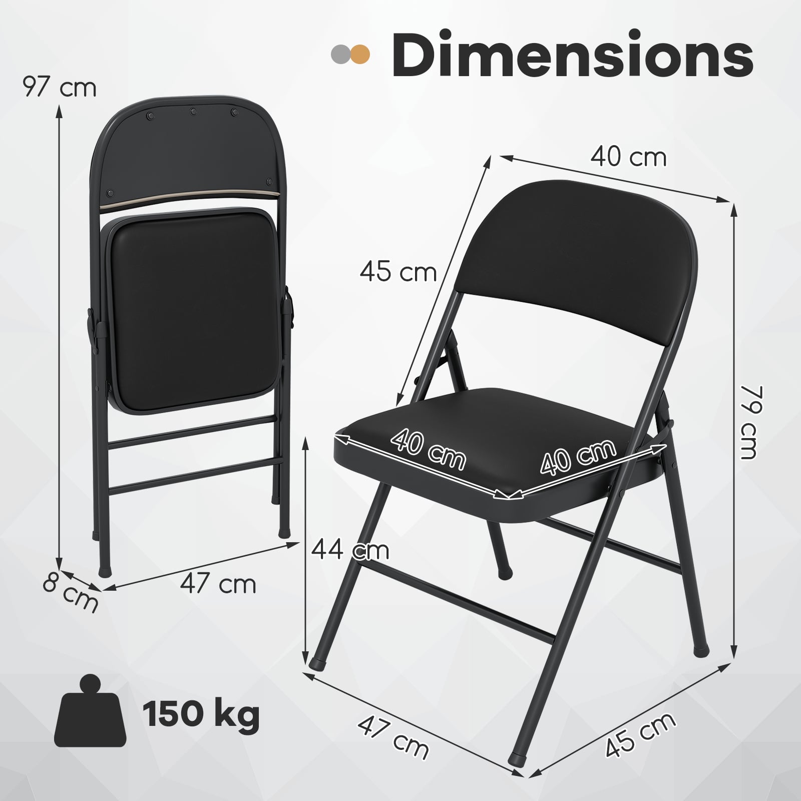 Padded Party Chairs with Metal Frame for Indoor Outdoor Use-Black