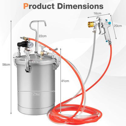 15L Pressure Paint Tank with Spray Gun and Adjusting Spray Range