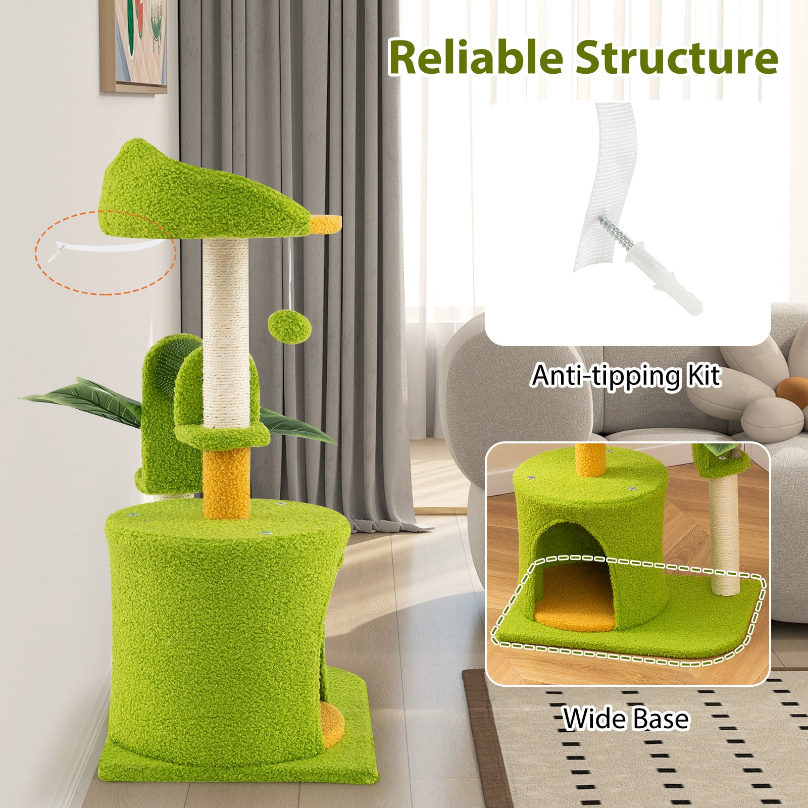 Palm Cat Tree Cat Tower Multi-Level Pet Play House-Green