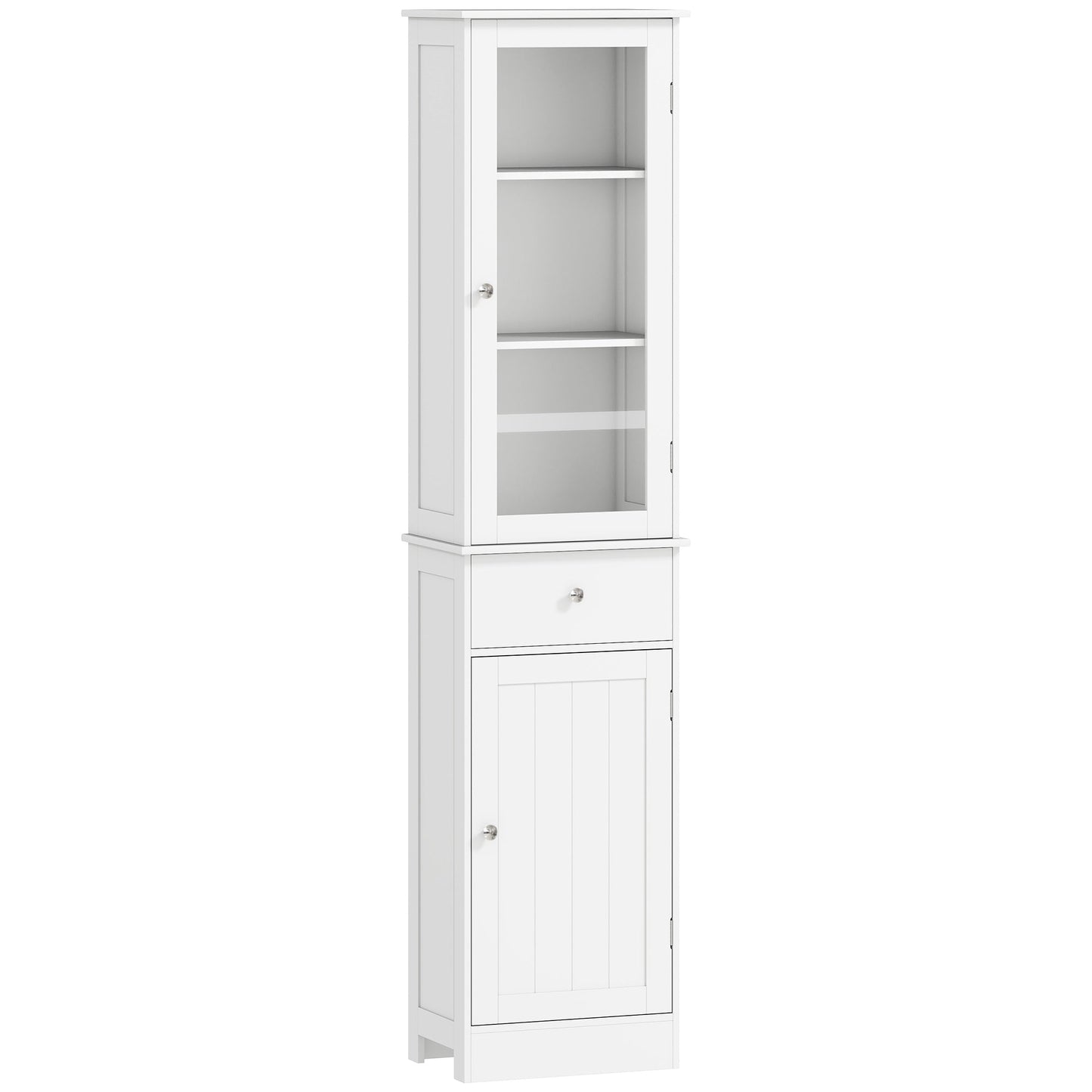 kleankin Bathroom Storage Cabinet with 3-tier Shelf Drawer Door, Floor Cabinet Free Standing Tall Slim Side Organizer Shelves, White