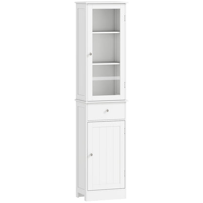 kleankin Bathroom Storage Cabinet with 3-tier Shelf Drawer Door, Floor Cabinet Free Standing Tall Slim Side Organizer Shelves, White