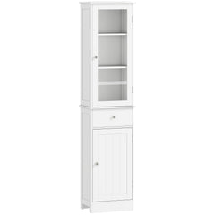 kleankin Bathroom Storage Cabinet with 3-tier Shelf Drawer Door, Floor Cabinet Free Standing Tall Slim Side Organizer Shelves, White
