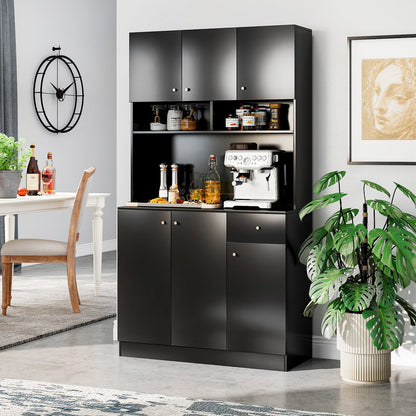 180cm Tall Pantry Cabinet with Outlets and Anti-Tipping Kits-Black