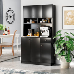 180cm Tall Pantry Cabinet with Outlets and Anti-Tipping Kits-Black
