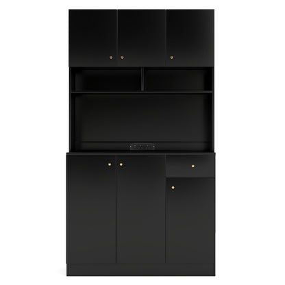 180cm Tall Pantry Cabinet with Outlets and Anti-Tipping Kits-Black