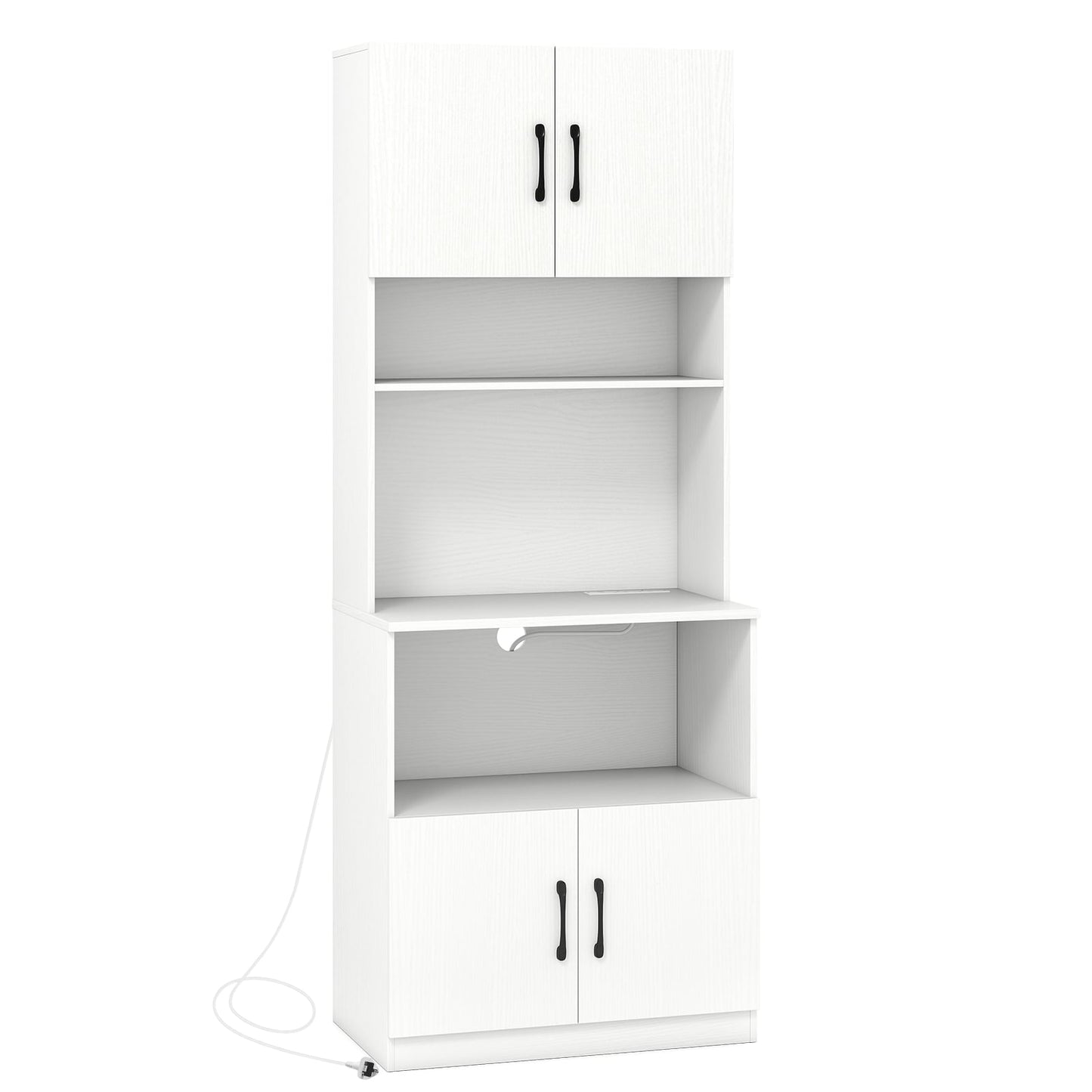 Pantry Cabinet with Power Outlets Freestanding Narrow Kitchen Hutch with 4 Doors-White