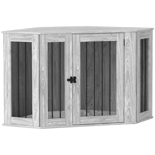 PawHut Dog Crate Furniture Side Table, with Cushion, 122 x 61 x 71cm - Grey