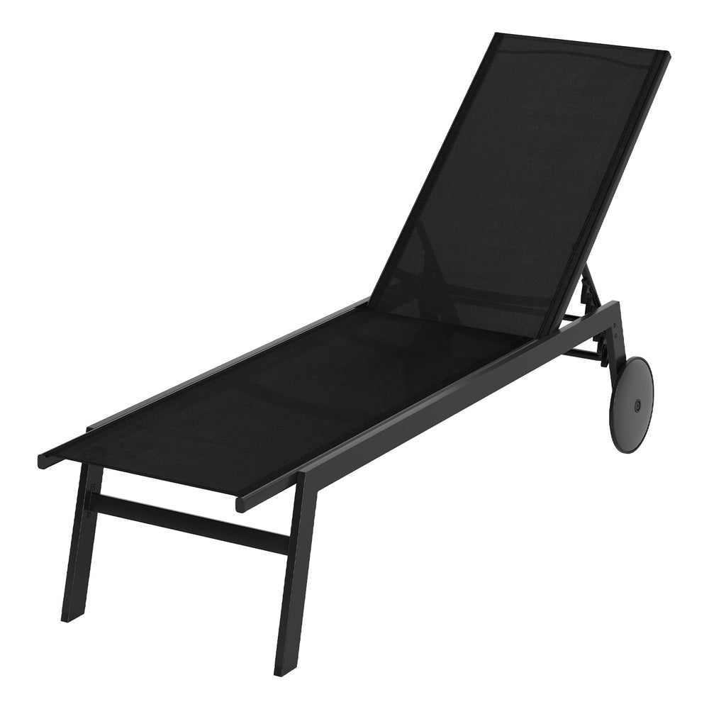 Patio Chaise Lounge Chair with Wheels Outdoor Recliner with 6-Level Adjustable Backrest-Black