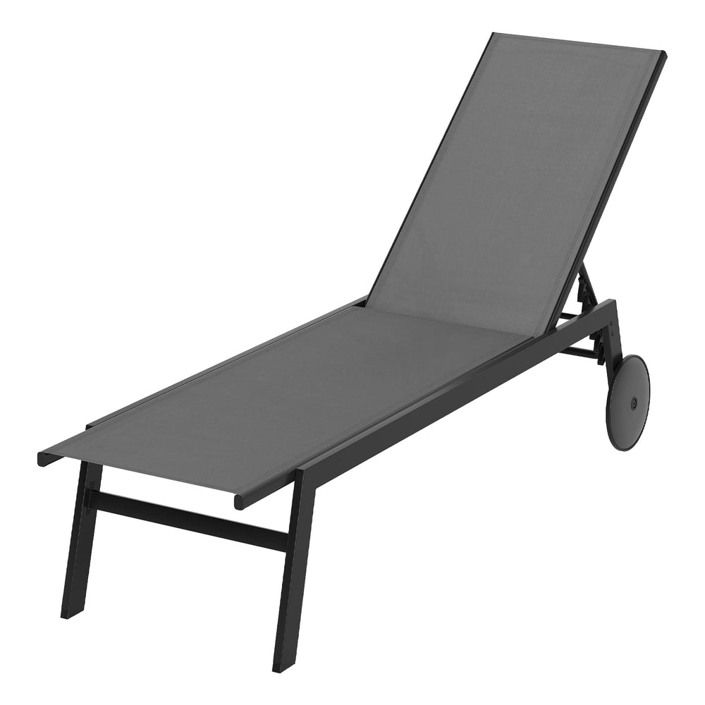Patio Chaise Lounge Chair with Wheels Outdoor Recliner with 6-Level Adjustable Backrest-Gray