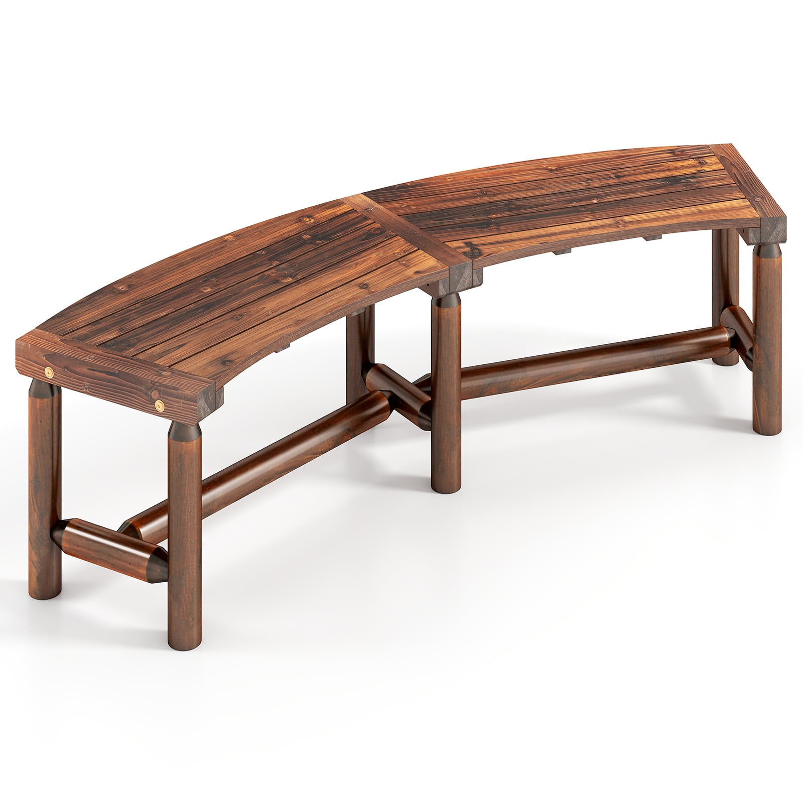 Patio Curved Bench Solid Wood Fire Pit Bench for 2-3 People Outdoor Backless Loveseat-Rustic Brown