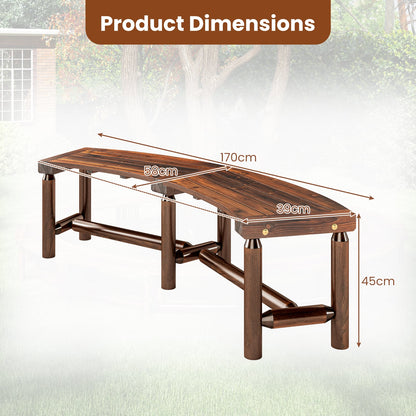 Patio Curved Bench Solid Wood Fire Pit Bench for 2-3 People Outdoor Backless Loveseat-Rustic Brown